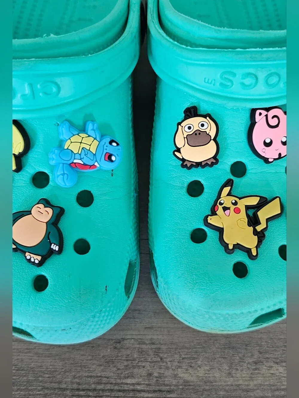 Crocs Kids Teal Green Slip-On Clog Shoes with Pokémon Charms Boy J 3
